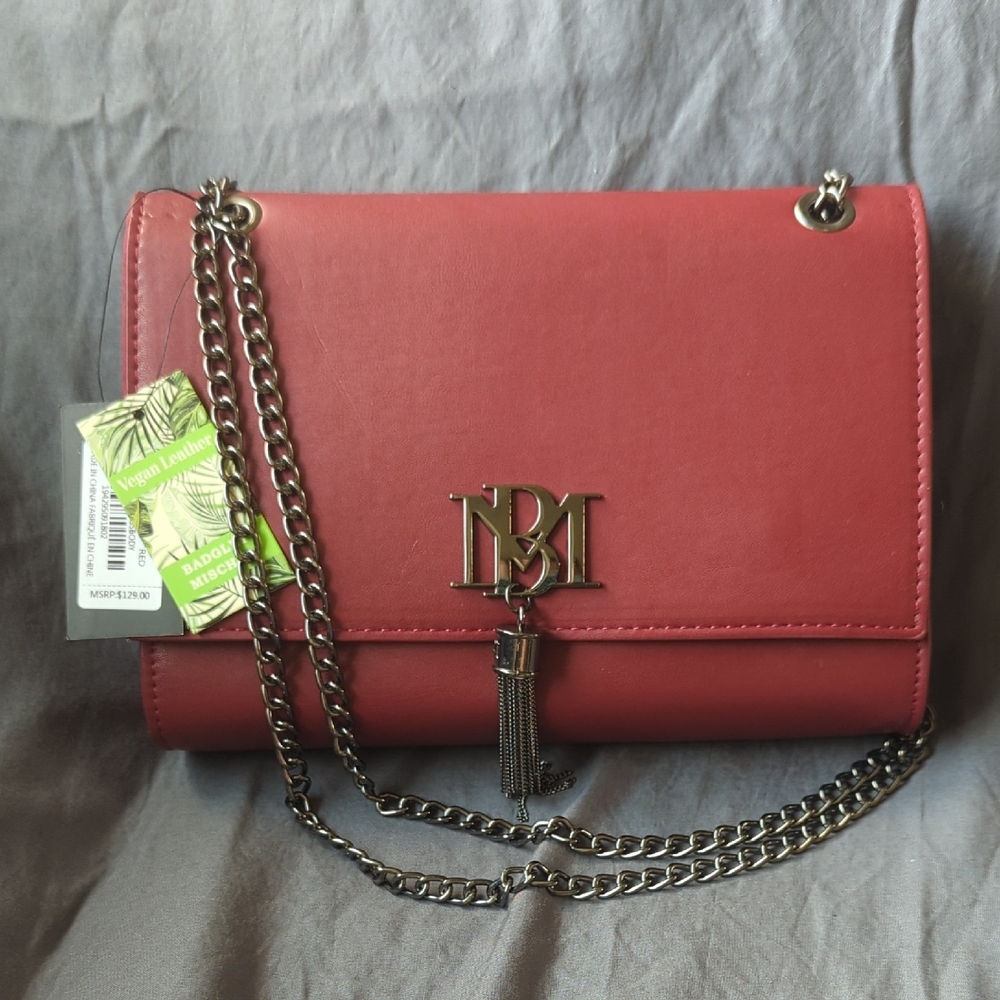 Badgley Mischka Metal Fringe Crossbody, Maroon/Gunmetal
